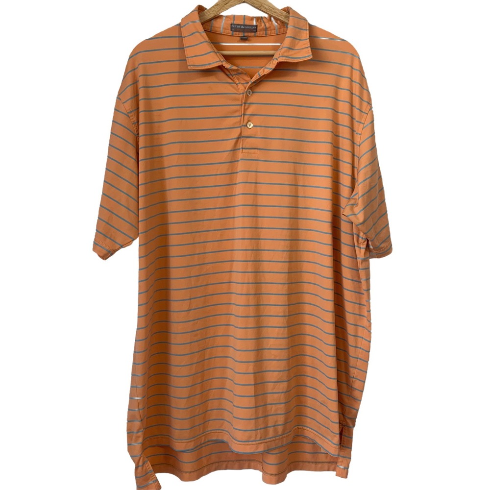 Peter Millar Summer Comfort Men's XXL Orange Striped Polo Shirt Golf